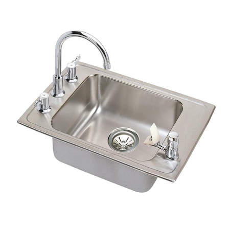 Elkay Lustertone Stainless Steel 25X17X5-1/2 Single Bowl Top Mount Classroom Ada Sink + Faucet/Bubbler Kit DRKADQ251755C